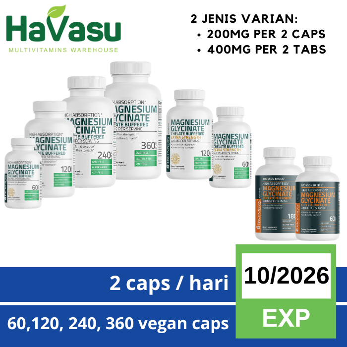 Bronson Magnesium Glycinate 200 Mg & 400 Mg OR Basic Magnesium Glycinate 200mg Chelated Vegetarian S