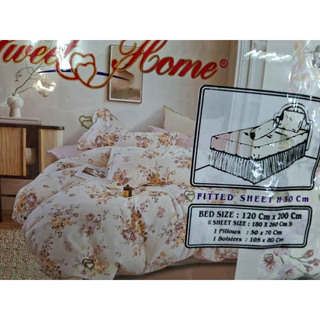 Bc 120 katun Jepang, bed cover set sprei 120x200 tinggi 30 + bed cover Sweet Home ori