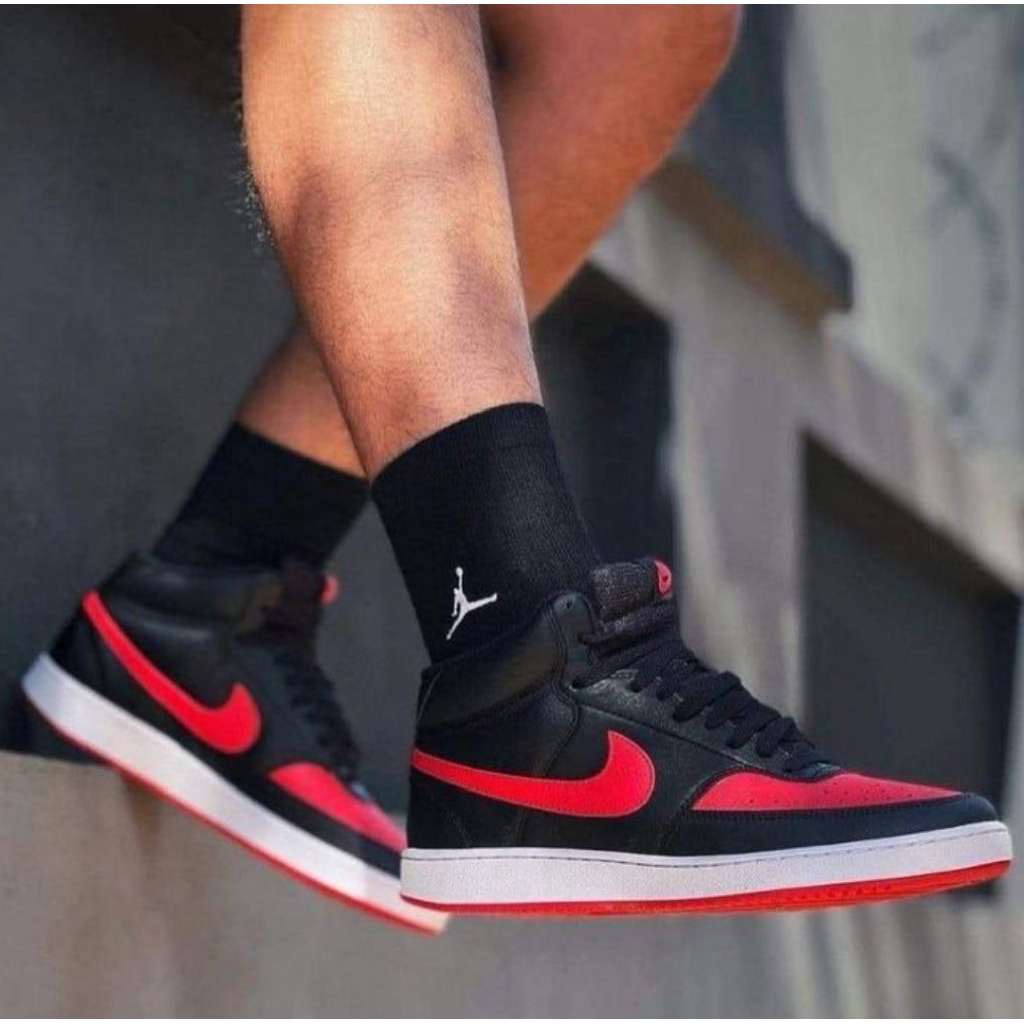 Sepatu Sneakers Pria Court Vision Mid Black University Red