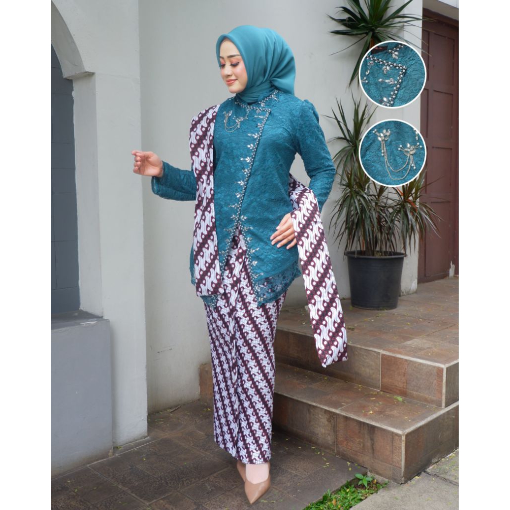 Setelan Kebaya Janggan Berokat rok prisket wiron selendang
