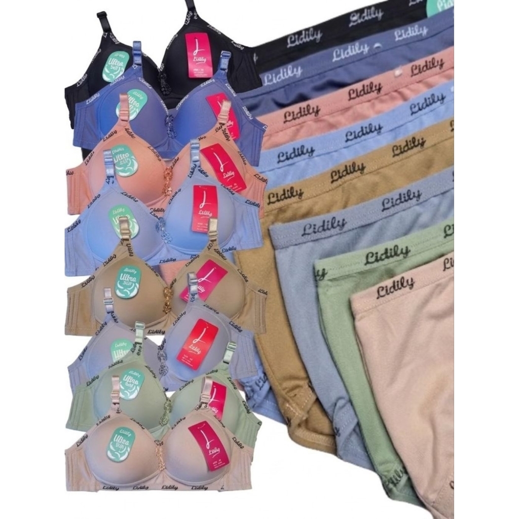 ​Lidily Bra Set Ultra Soft Cup C Tanpa Kawat - Setelan Bra & Celana Dalam Midi Lembut
