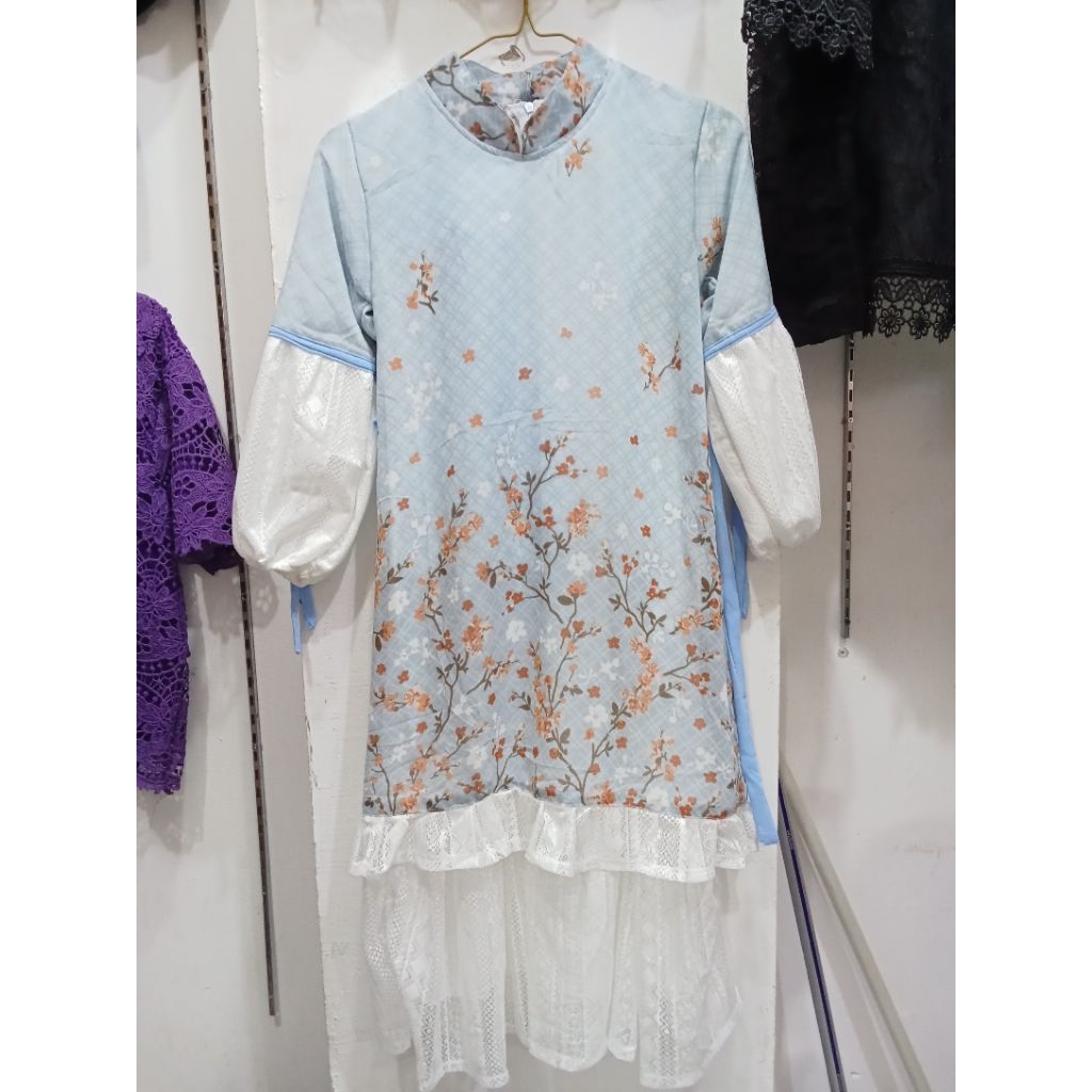 GAMIS ANAK TANGGUNG GAMIS BINOR WARNA HIJAU PIBK UNGU KREM PUTIH BAHAN CERUTY TEBAL MIX RENDA BAHAN 