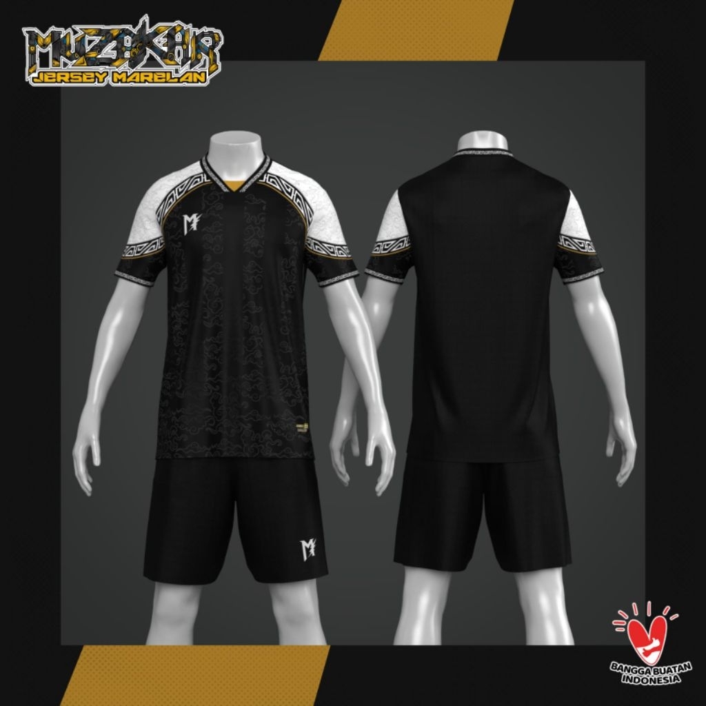 Muzakar Baju Futsal Setelan Stelan Jersey Warna Hitam List Putih