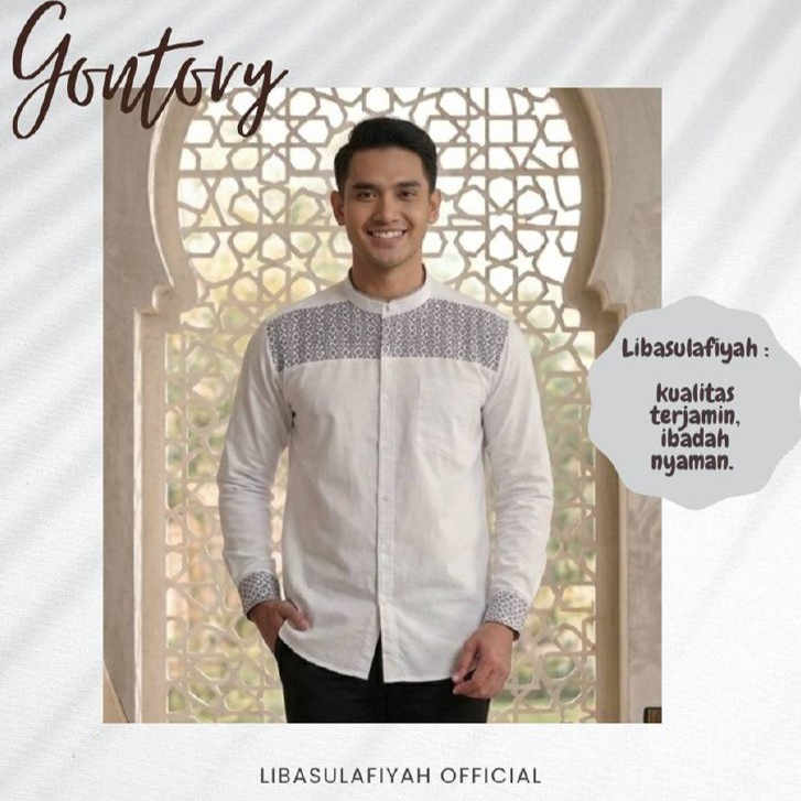 Libasulafiyah Baju koko Kemeja Sanghai Katun Songket Putih Polos Pria Dewasa Lengan Panjang  - Baju 