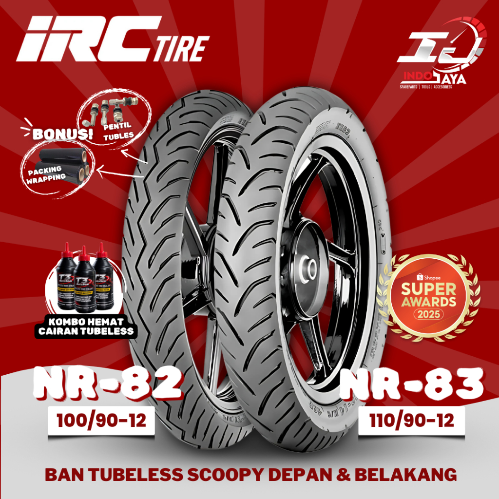 [BAN SEPASANG] BAN LUAR TUBELESS IRC NR82 & NR83 (100/90-12 & 110/90-12) BAN SCOOPY / FREEGO / BAN B