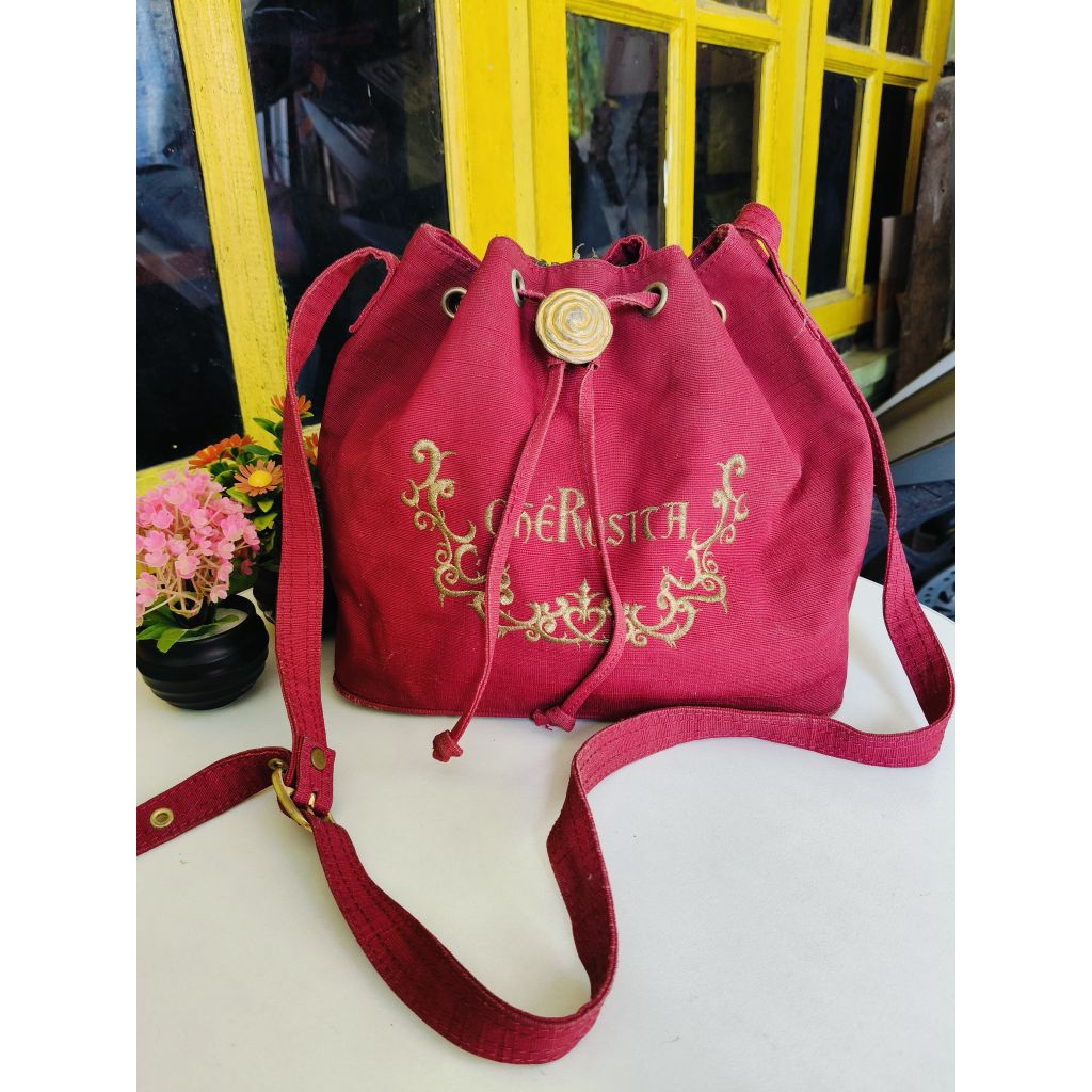 TAS SERUT KATUN KANVAS TEBAL, TAS SLING SERUT, BUCKET BAG, TAS SELEMPANG