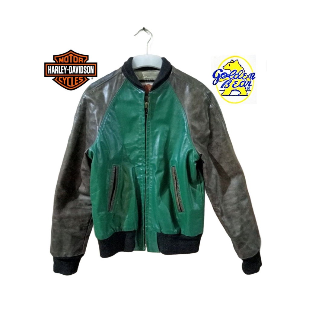 Vtg Harley Davidson x Golden Bear Leather Varsity Team Jacket X Jaket Kulit Avirex Schott NBA MLB Le