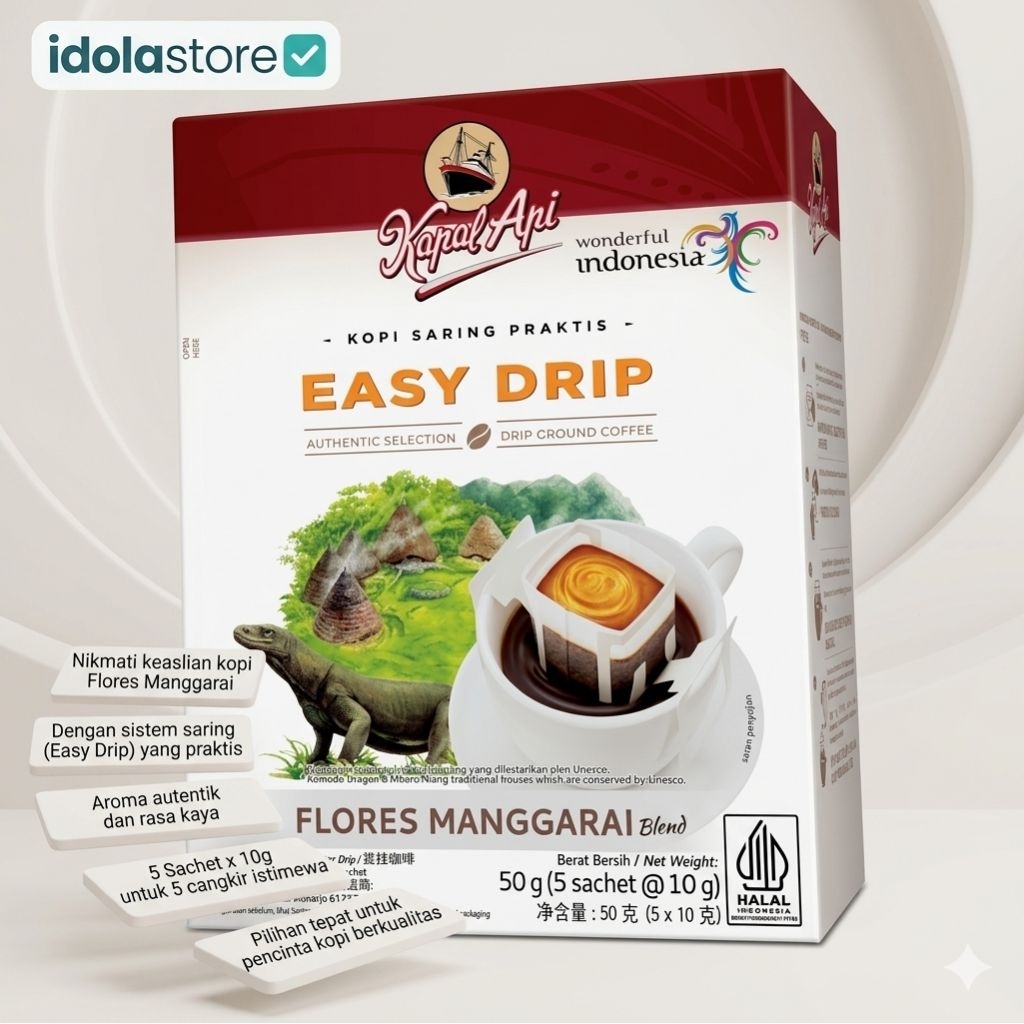 Kapal Api Easy Drip Flores Manggarai Floding 1 Box 50gr Kopi Saring Tanpa Ampas