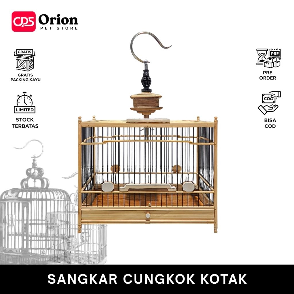 Sangkar Cungkok Kotak Minimalis Full Bambu, Ukuran 32x23x25 cm. Untuk Burung Kecil hingga Sedang.
