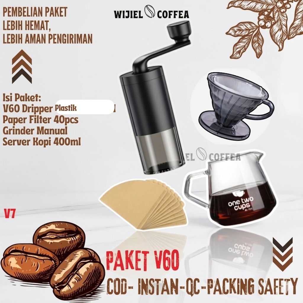 SET V60 DRIPPER COFFEE - PAKET ALAT KOPI V60 - PAKET ALAT KOPI MURAH LENGKAP - V60 - GRINDER KOPI MA