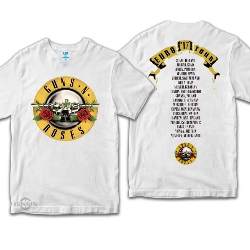 Kaos GUNS N ROSES - PUTIH EURO kaos band gnr guns roses rock pop heavy metal built up plastisol xtab