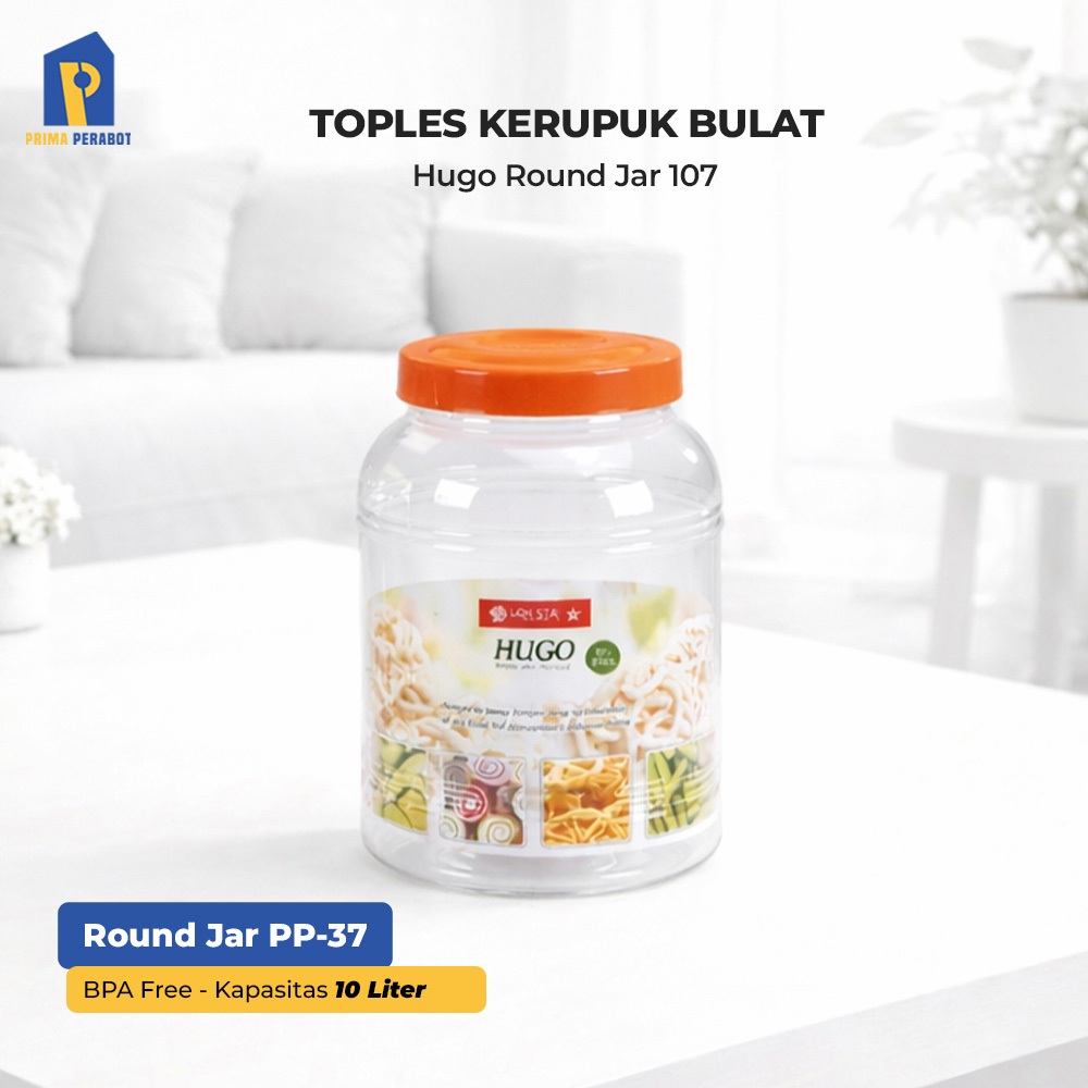 Toples Krupuk Besar Hugo Round Jar 10 Liter Wadah Makanan Plastik Transparan PP-37 Lion Star