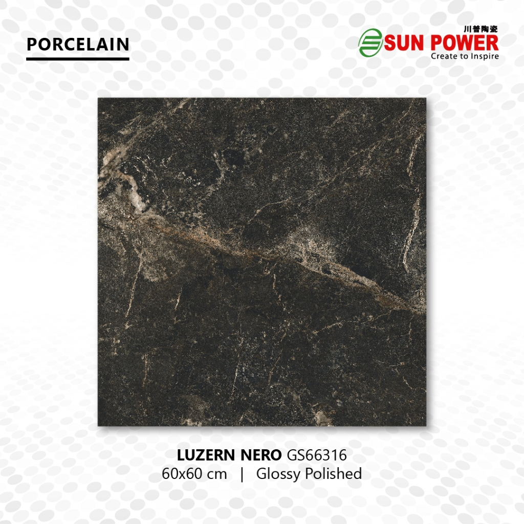 SUN POWER Luzern Nero 60x60 | 120x60 | 30x60 Glazed Polished - Granit Tiles Lantai & Dinding Sun Pow