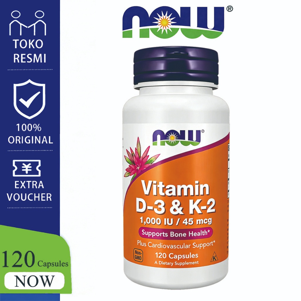 [100%Asli] Now Vitamin D3 & K2 1000 IU Now d3 k2 120 Capsules