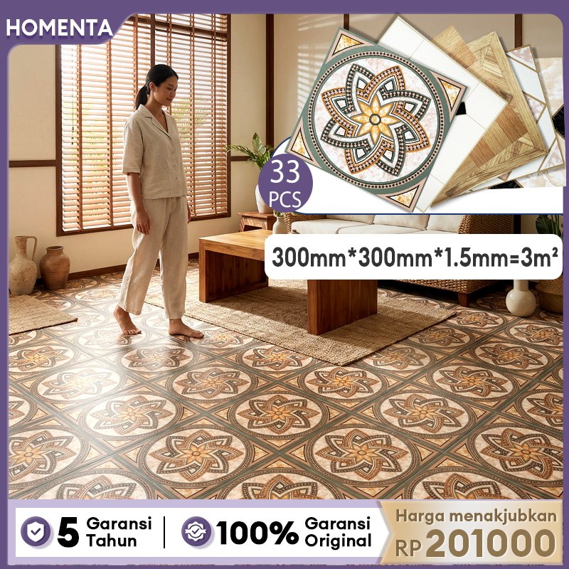 Homenta Stiker Lantai Anti Slip Perekat Diri 30x30 cm Tahan Air - Motif Marmer/Kayu Kamar Mandi Dapu