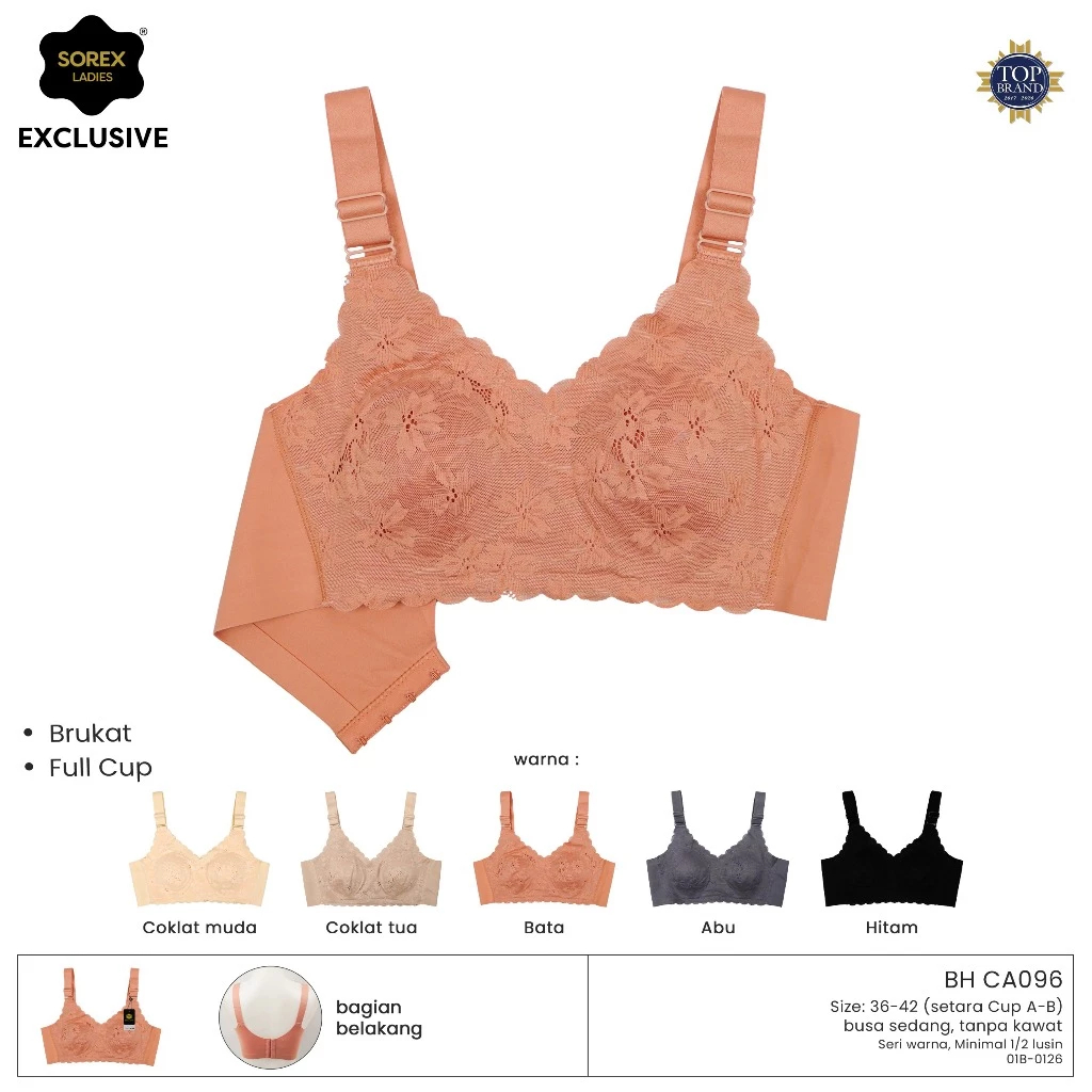 Bh Bra Sorex CA 096 Cup B-C (64-42) Kait 4 Brokat Penekan Lemak | Busa Sedang Tanpa Kawat pm