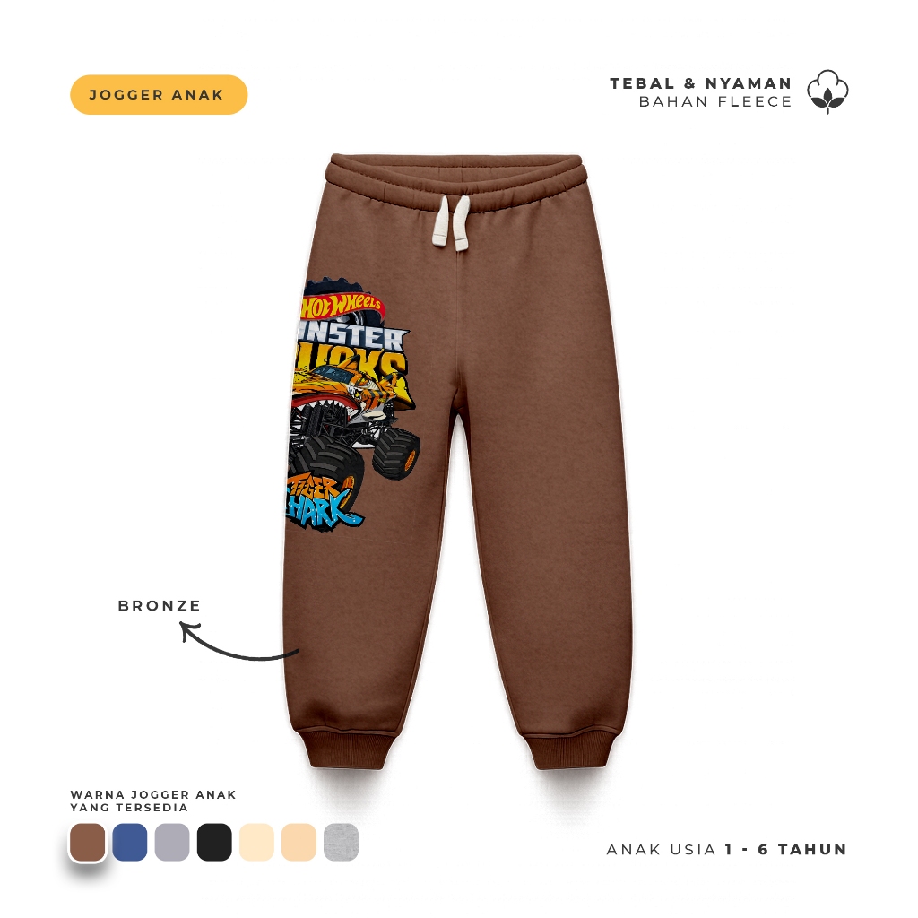 Celana Jogger Anak Jogger Mobil Monster Truck Macan Hiu Usia 1-6 Tahun