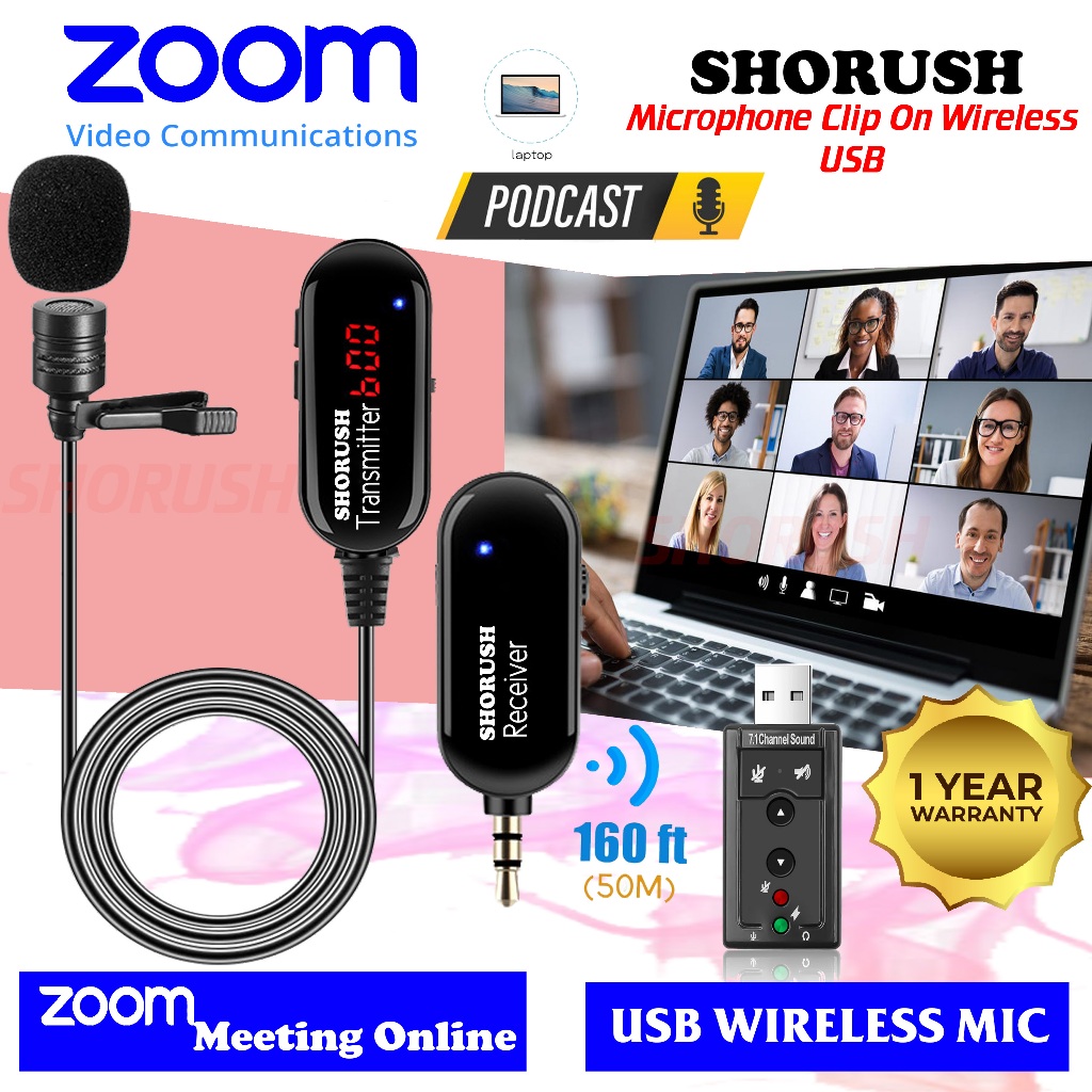 Shorush GM-1 USB PC Microphone Mic Clip On Wireless Laptop Zoom Webinar Podcast Teleconference Meeti
