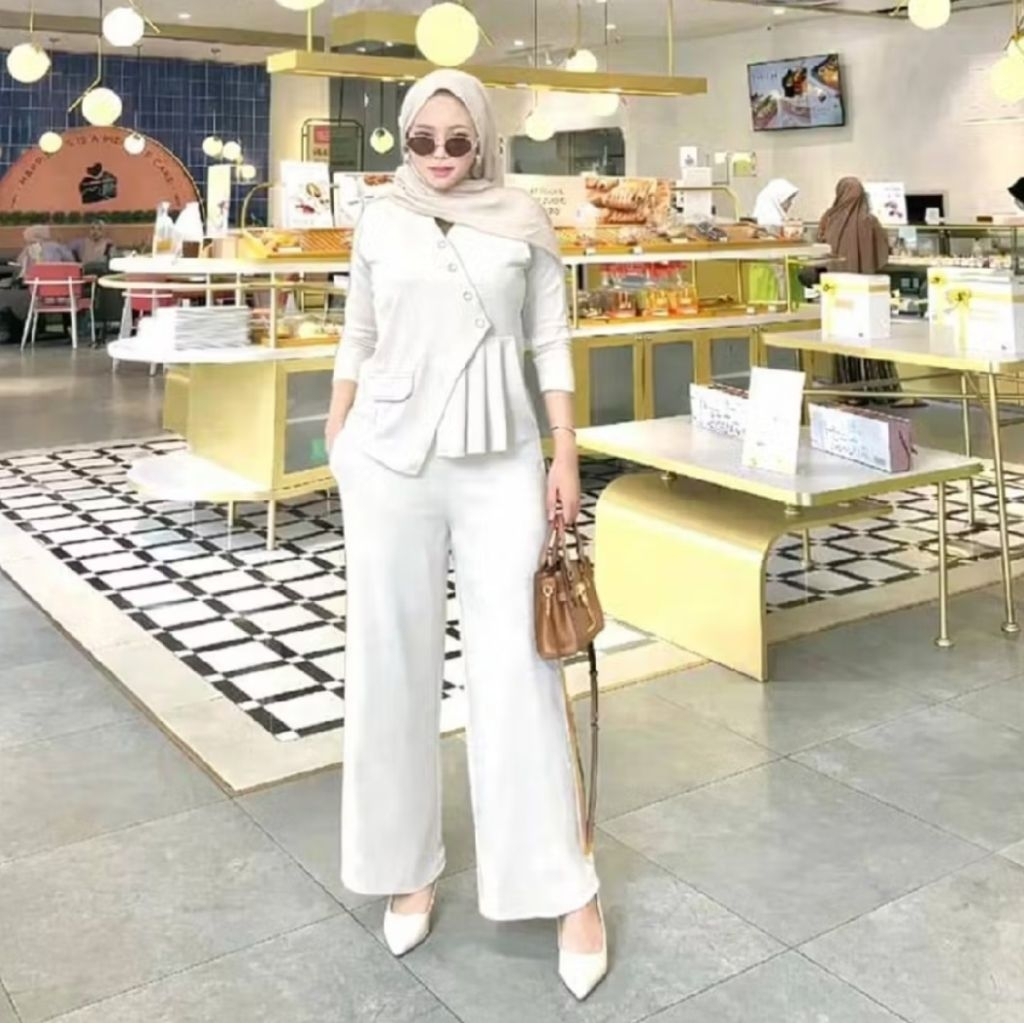 One Set Wanita Muslimah Setelan Celana Kulot Atasan Baju Kerja Kantor Casual Premium