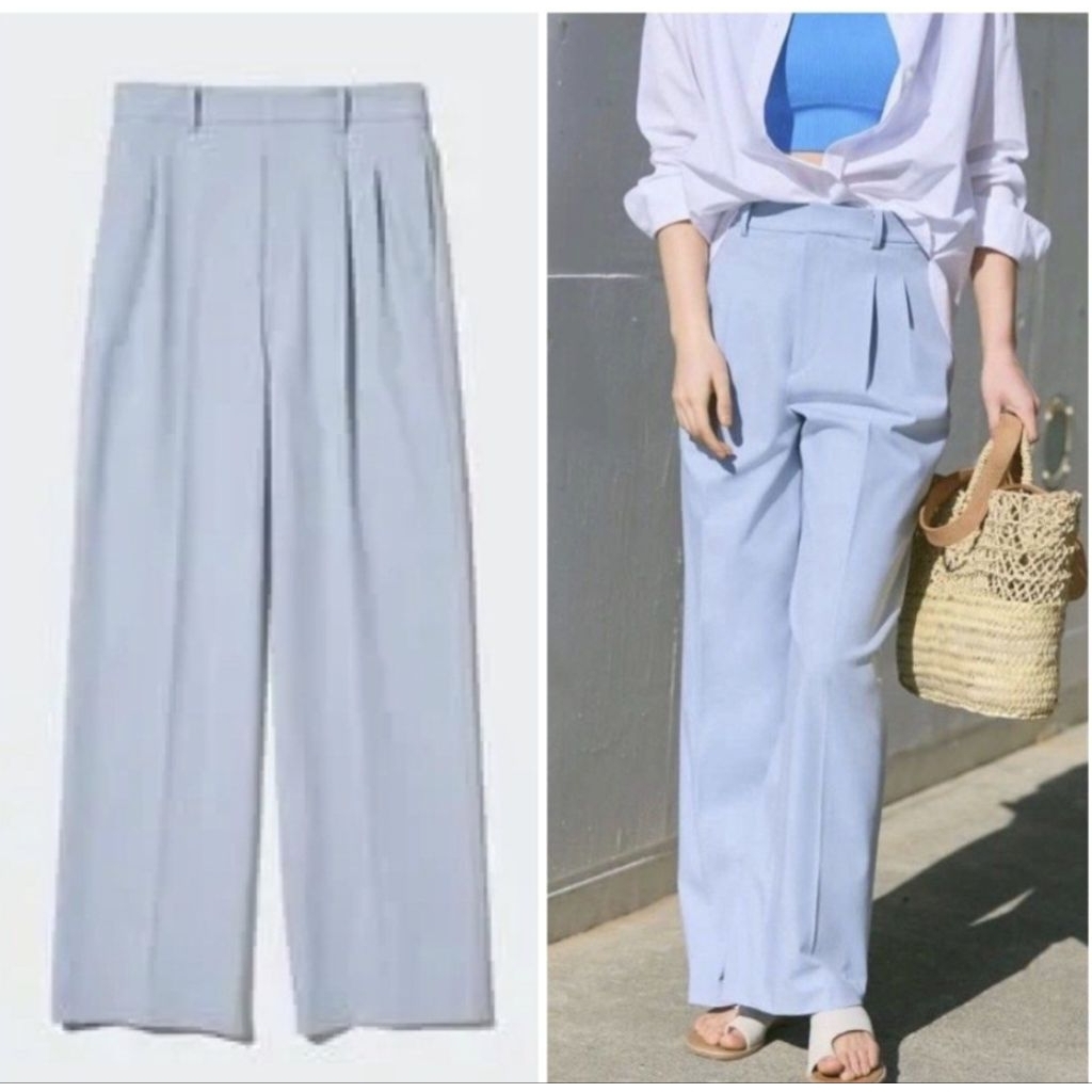 Uniqlo Pleated Wide Pants Baby Blue S