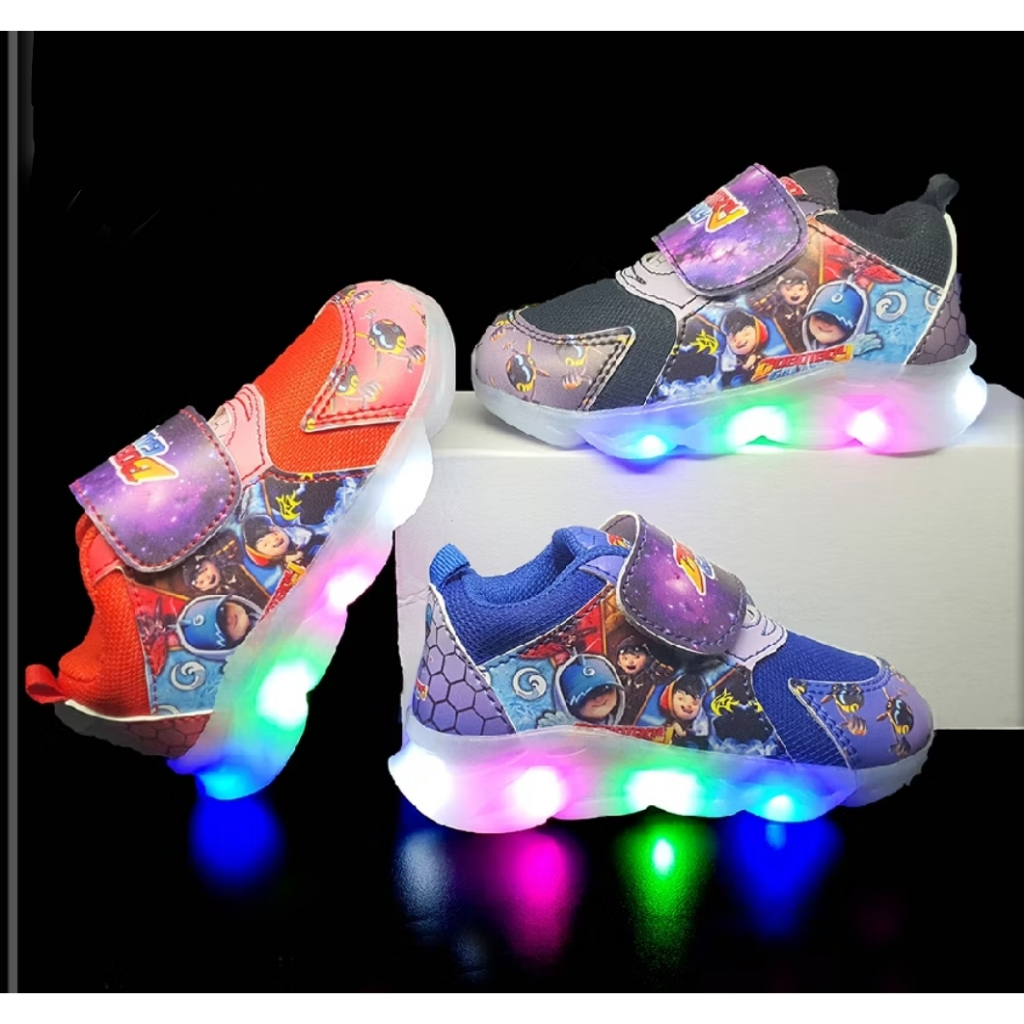 Sepatu LED Boboiboy Galaxy Anak Laki-Laki 1-7 Tahun/ Sepatu Sneakers Sport Lampu Nyala Motif Kartun 