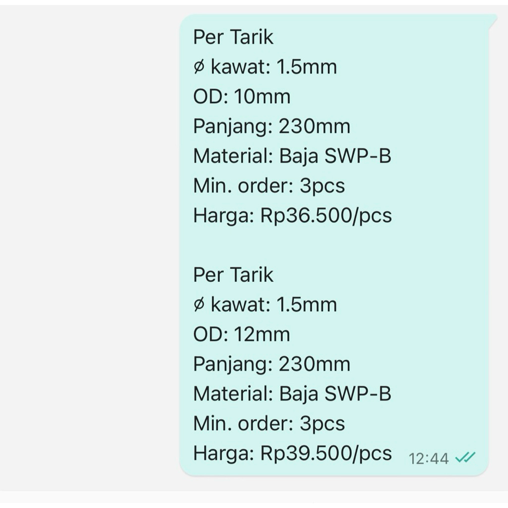 Per Spring Pegas Tarik OD 12mm Kawat 1,5mm P. Badan 230mm Baja