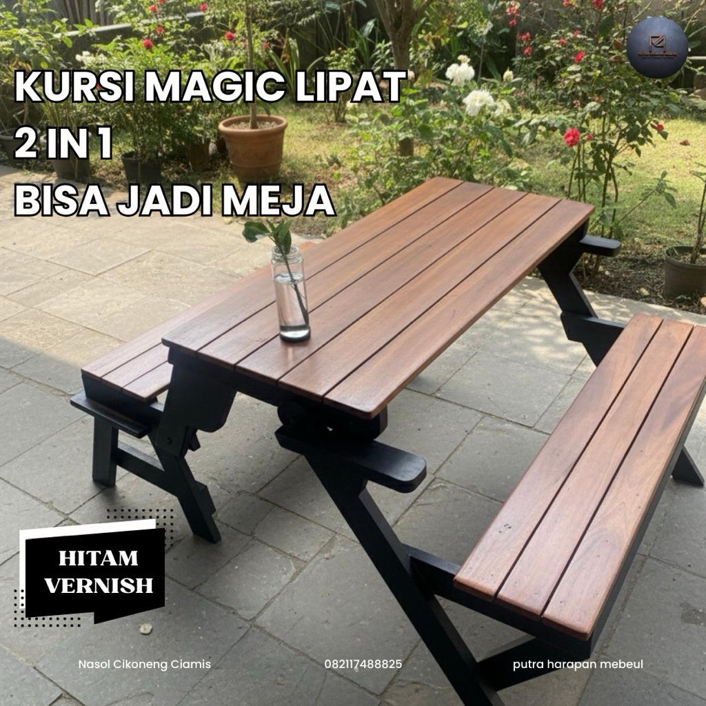 Kursi Magic Lipat 2 in 1 Jadi Meja Taman Kayu Minimalis  Meja Cafe Lipat Multifungsi Magic Bench Por