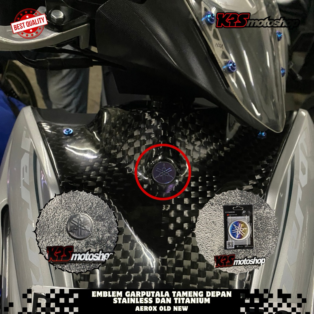 EMBLEM LOGO GARPUTALA YAMAHA STAINLESS TITANIUM TAMENG DEPAN AEROX OLD NEW