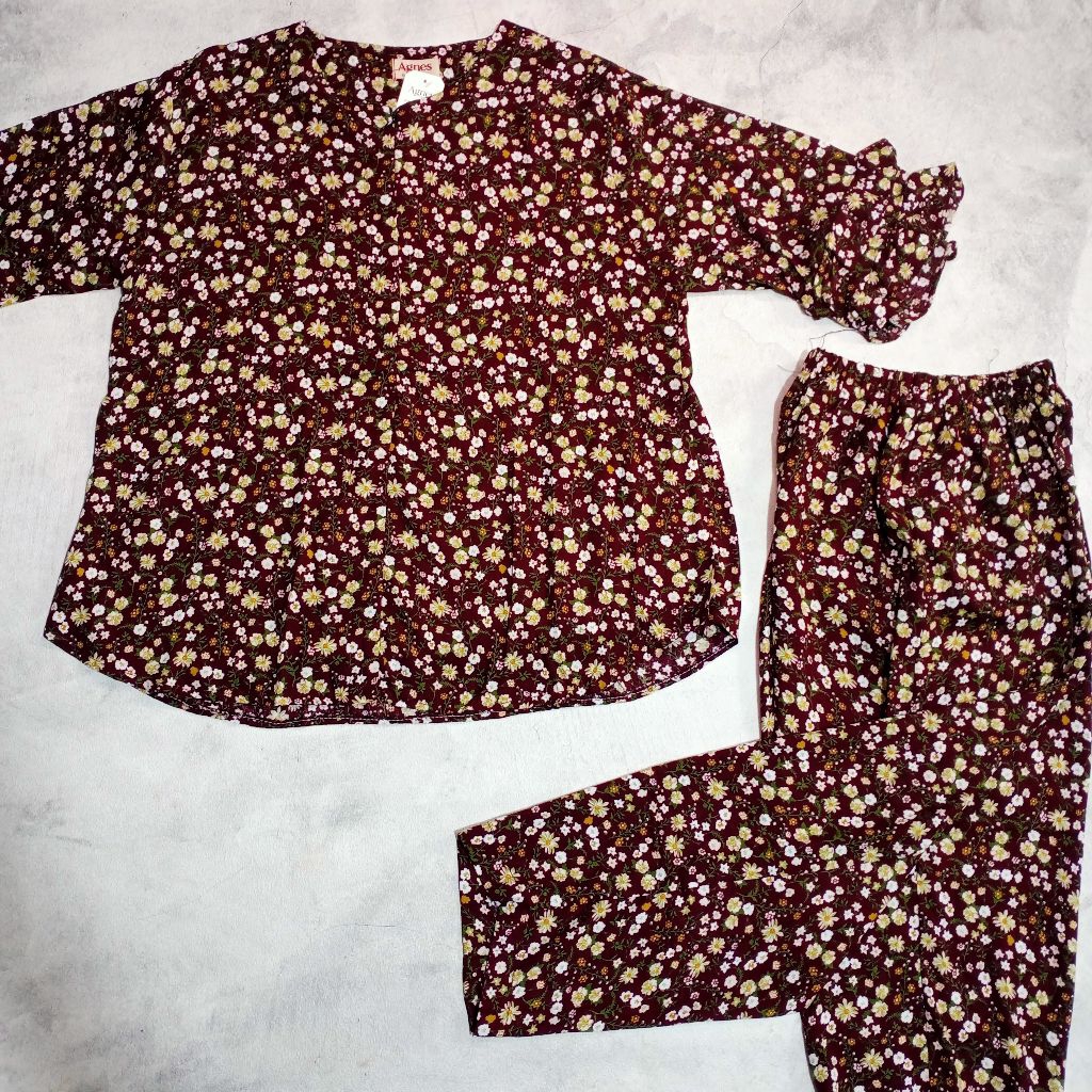 Setelan rayon STANDAR & JUMBO AGNES CP, CPL3/4 | baju tidur rayon adem motif/setelan rayon lengan