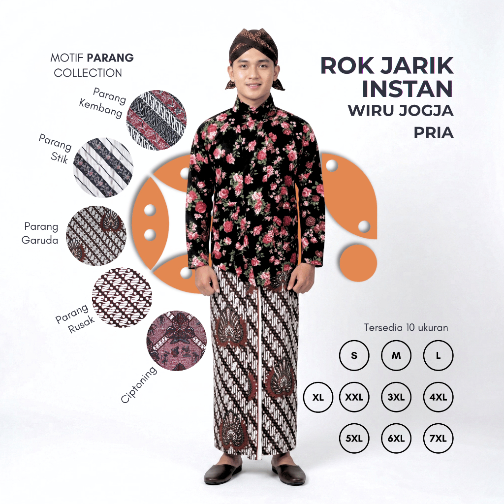 Rok Jarik Wiru Jogja Pria Dewasa Rok Instan Pakaian Adat Jawa Batik Motif Lereng