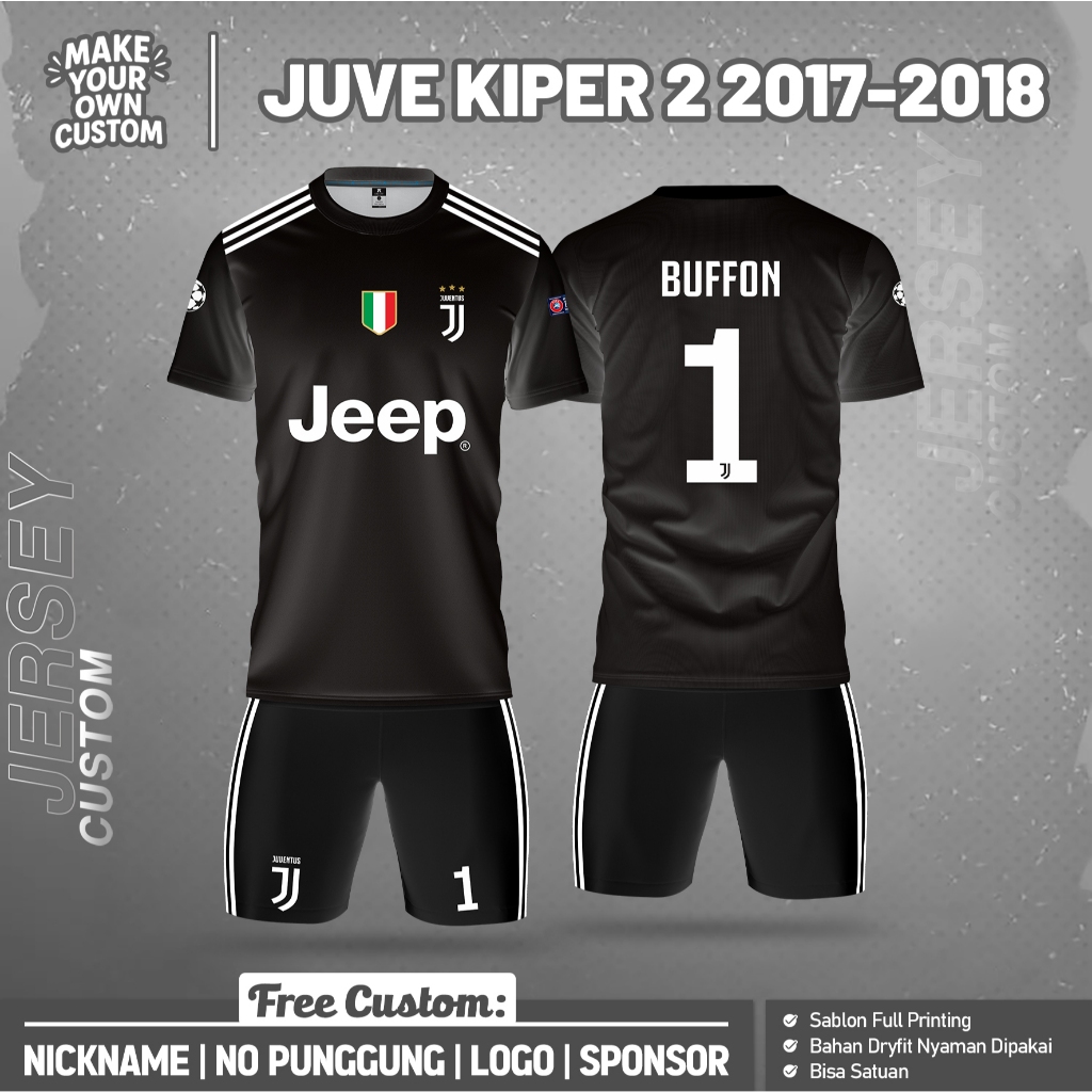 Jersey Bola Desain JUVENTUS K1IPER 2017-2018 PENDEK Free Custom Nama dan No Punggung untuk Anak dan 