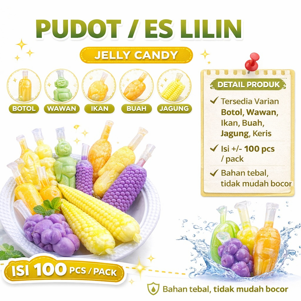 plastik es pudot karakter / plastik es lilin 3x20/ PLASTIK ES WAWAN PAKET bentuk buah