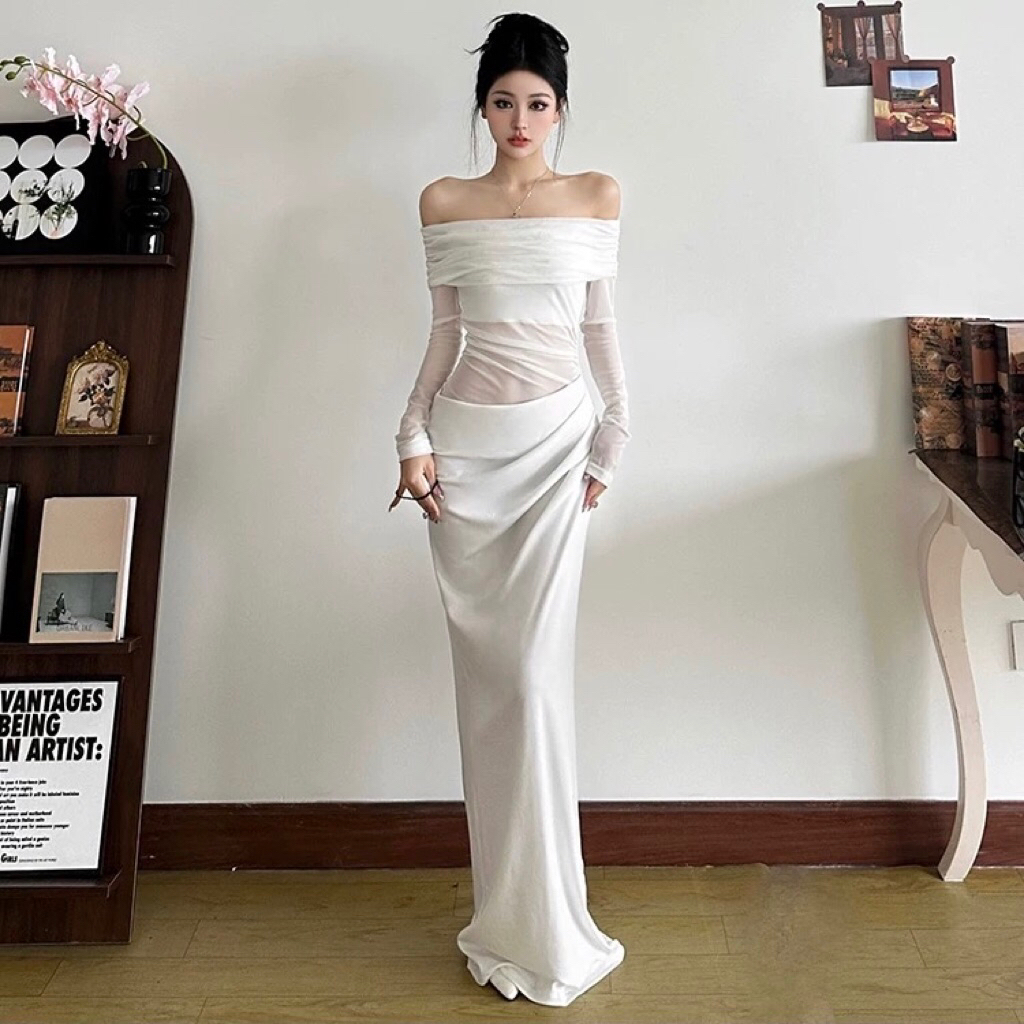Putih Dress Wanita Elegant Dress Party Dress Impor D1100