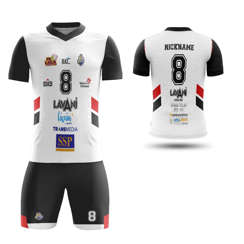 Baju Kaos Jersey Pria Voli Olahraga Volley ProLiga Lavani 2026 Putih Dewasa Custom Full Print Free N