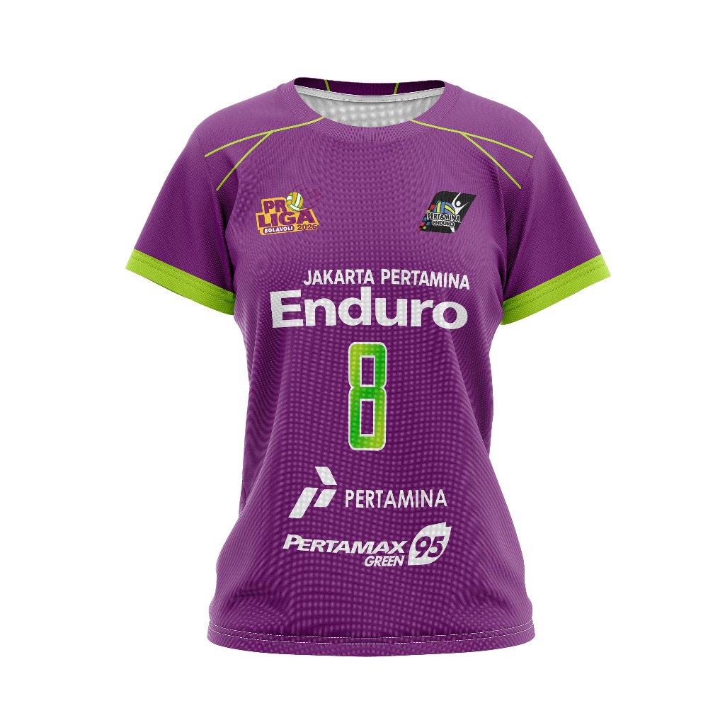 Baju Kaos Tshirt Jersey Wanita Voli Olahraga Volley ProLiga Jakarta Pertamina Enduro 2026 Ungu Custo