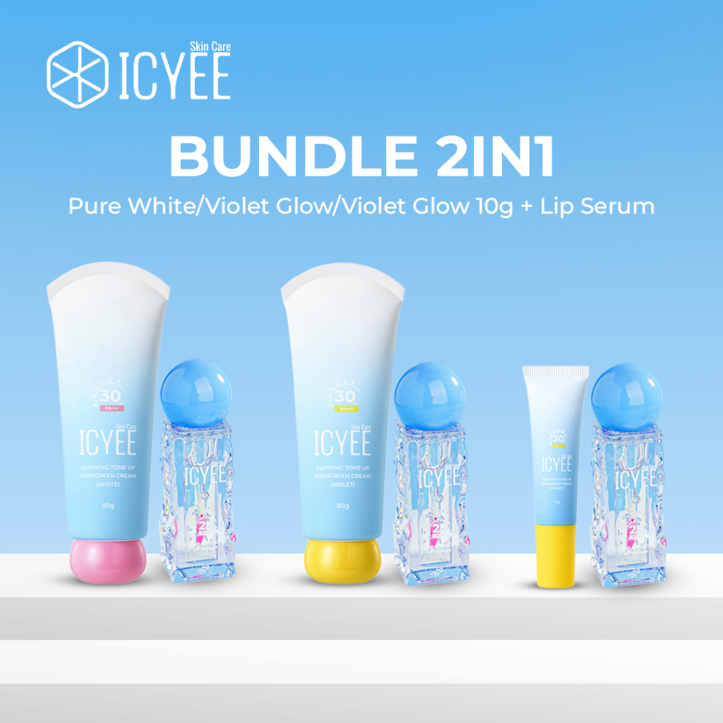 [BUNDLE] ICYEE Sunscreen Tone Up SPF30 + Lip Balm SPF25 Color Change UV Protection Wajah Cerah & Bib