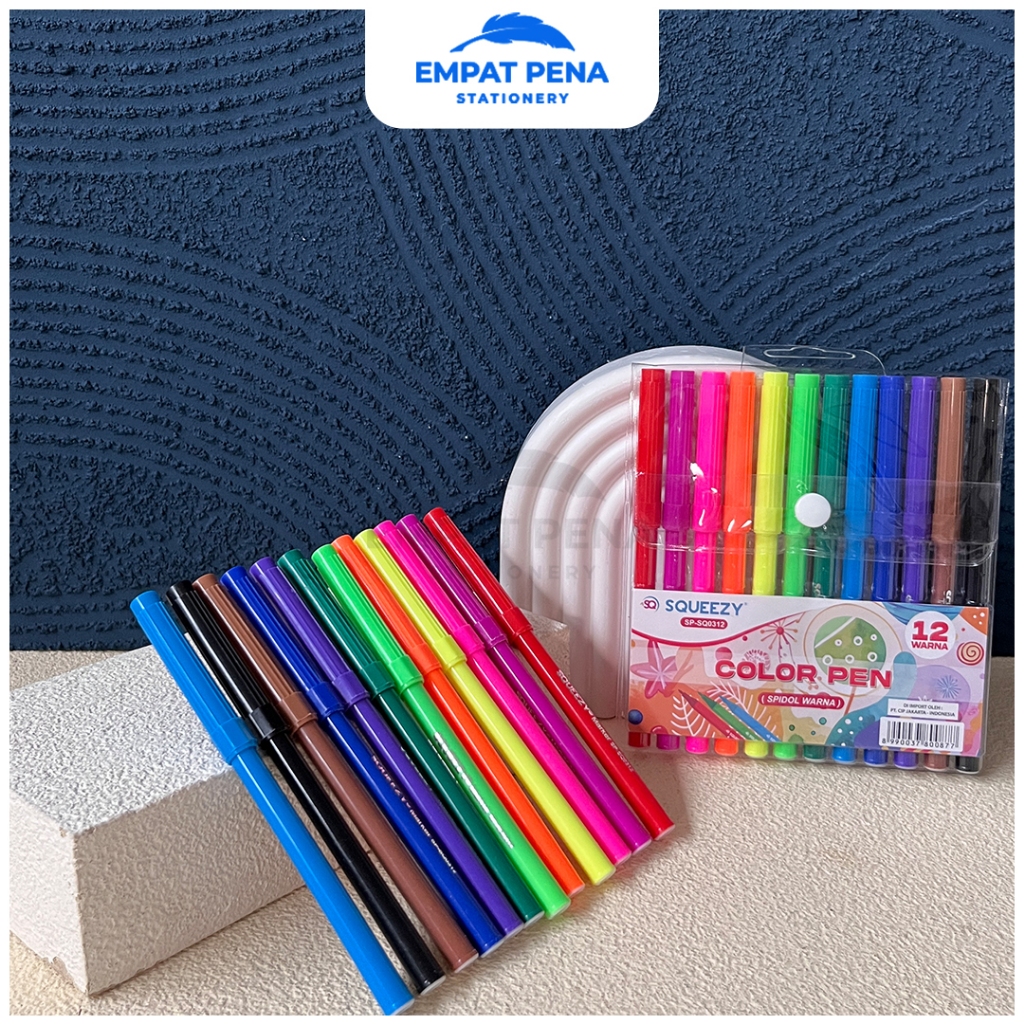 [1 LUSIN] Spidol Squeezy SP-SQ0312 12 Warna Set Spidol Mewarnai Anak Sekolah Murah Grosir Alat Tulis