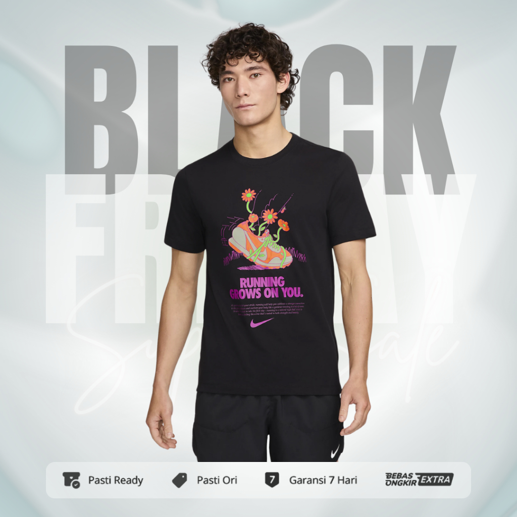 Kaos Nike Original Pria Nike Dri-FIT Running T-Shirt - Black FZ8066-010