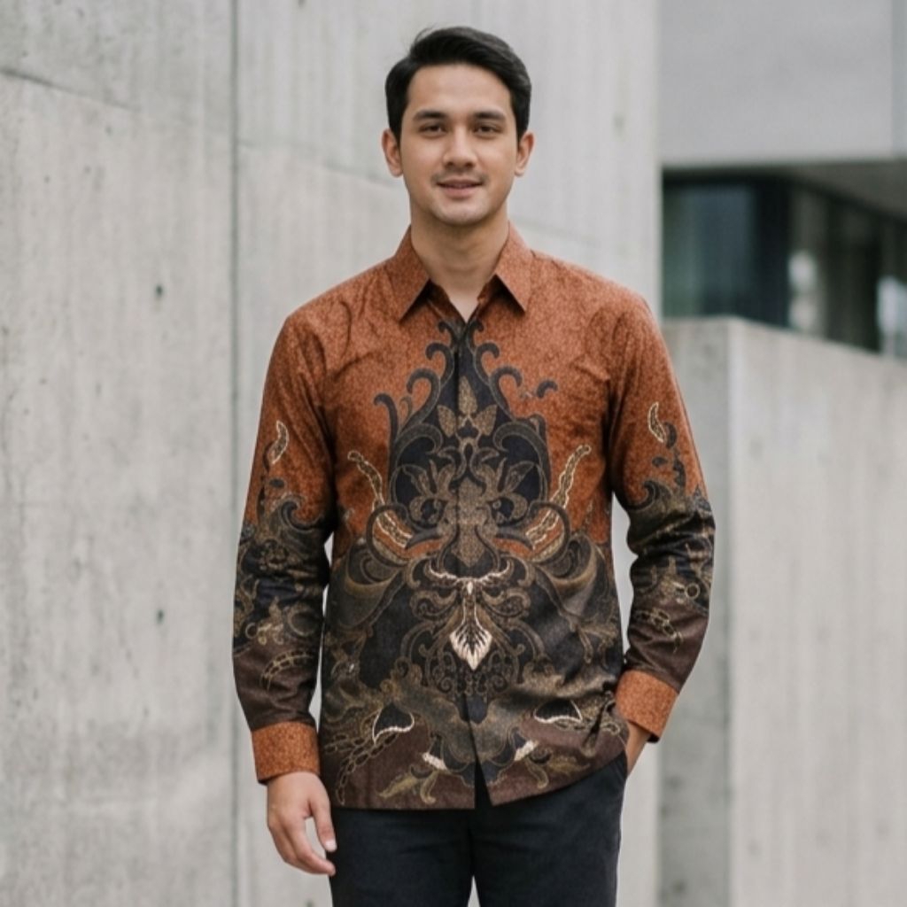 Batik Pria Lapis Furing Lengan Panjang Mahogani Bahan Katun Dobby Reguler – Seragam Batik Pria Pesta