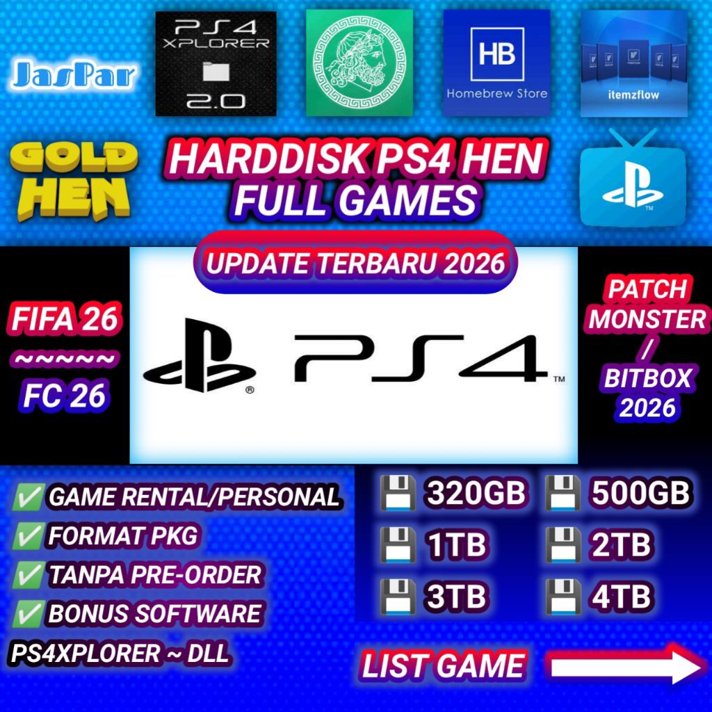 Hardisk / HDD Eksternal PS4 HEN Full Game USB 3.0 500GB 1TB 2TB 4TB