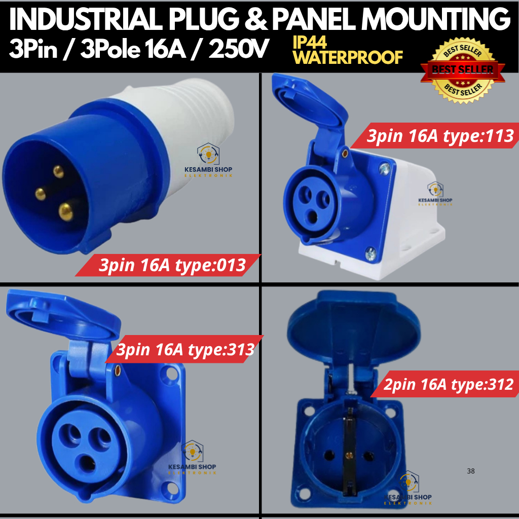 INDUSTRIAL PLUG & PANEL MOUNTING 3pin / 3pole 16A - 250V