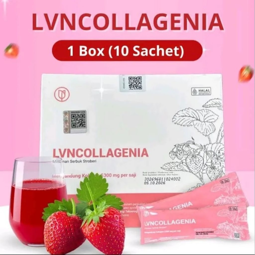 LVN Collagen Original 100% | Suplemen Kecantikan | Minuman Serbuk Collagen Rasa Strawberry