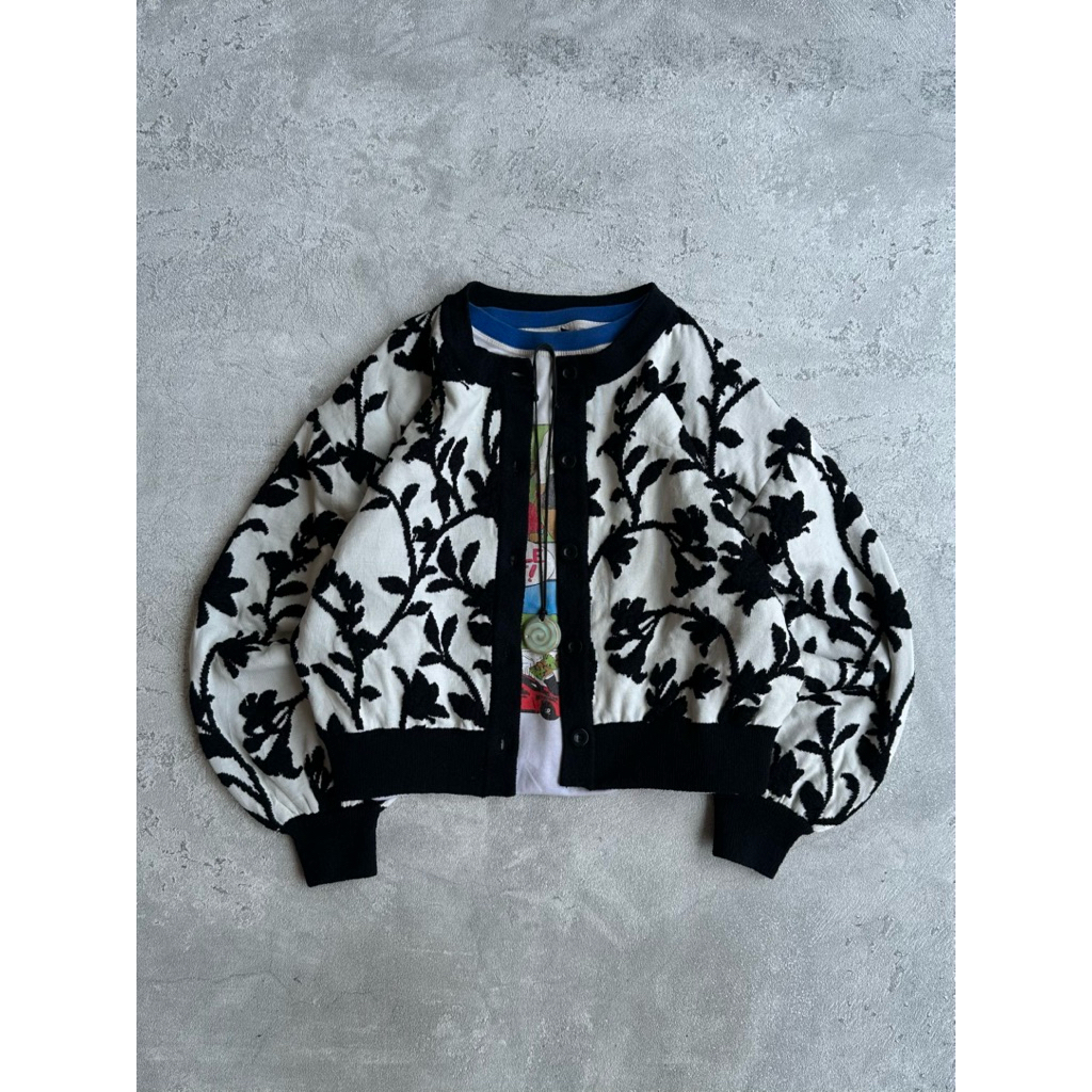 Azul cardigan vintage textured pattern knitwear grandpa sweater boxy cropped timbul old money fashio