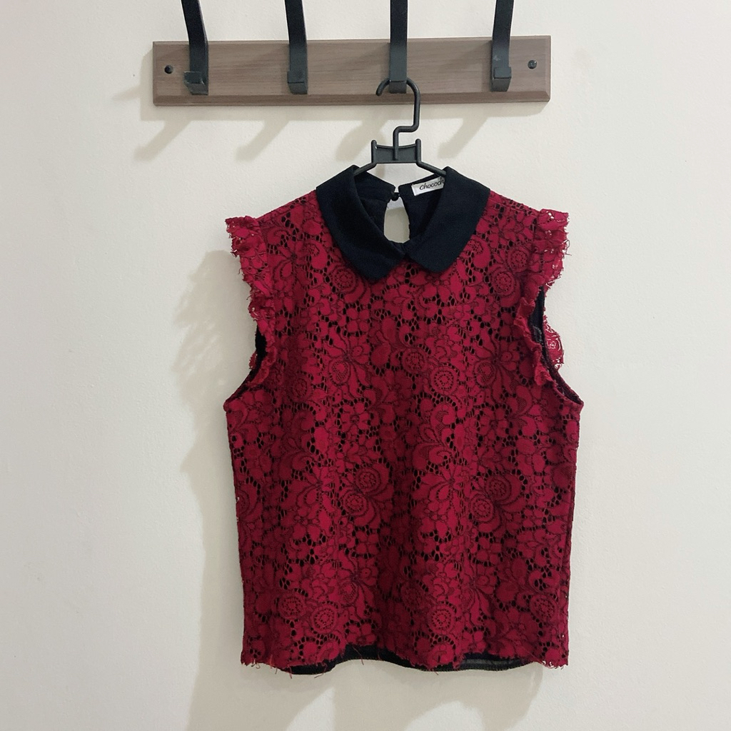 Chocochips Boutique Maroon Lace Top