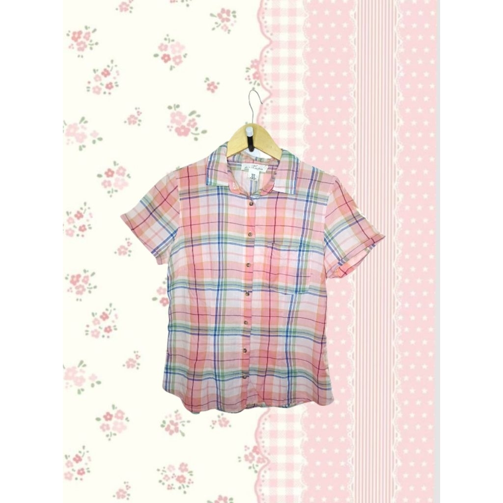 H&M Y2k Shortsleeve Tartan Shirt 2000's Style