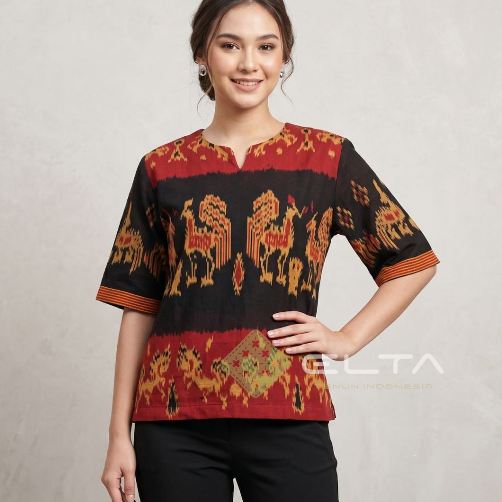 baju couple blus kemeja tenun  motif Sumba seragam keluarga