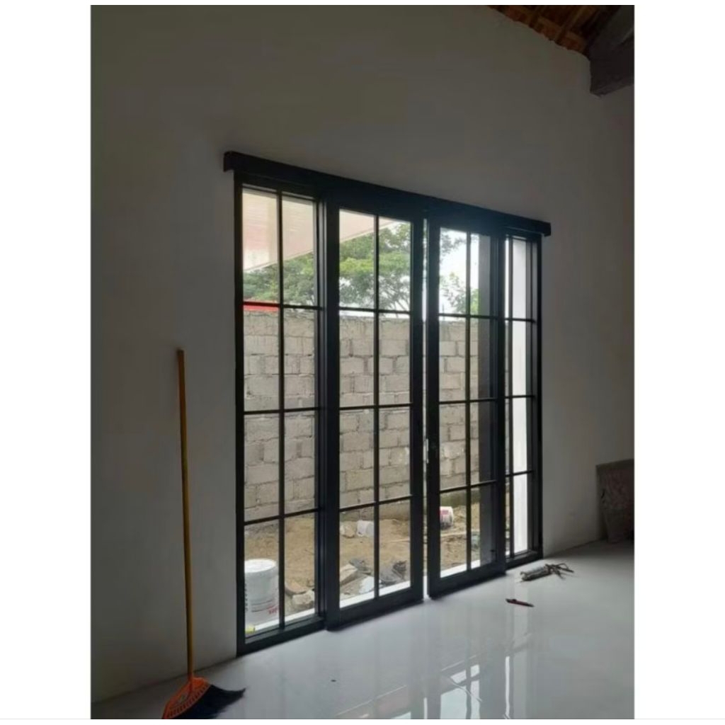 Pintu Geser Aluminium dan Kaca Mati Kotak Ornamen Free Packing Kayu