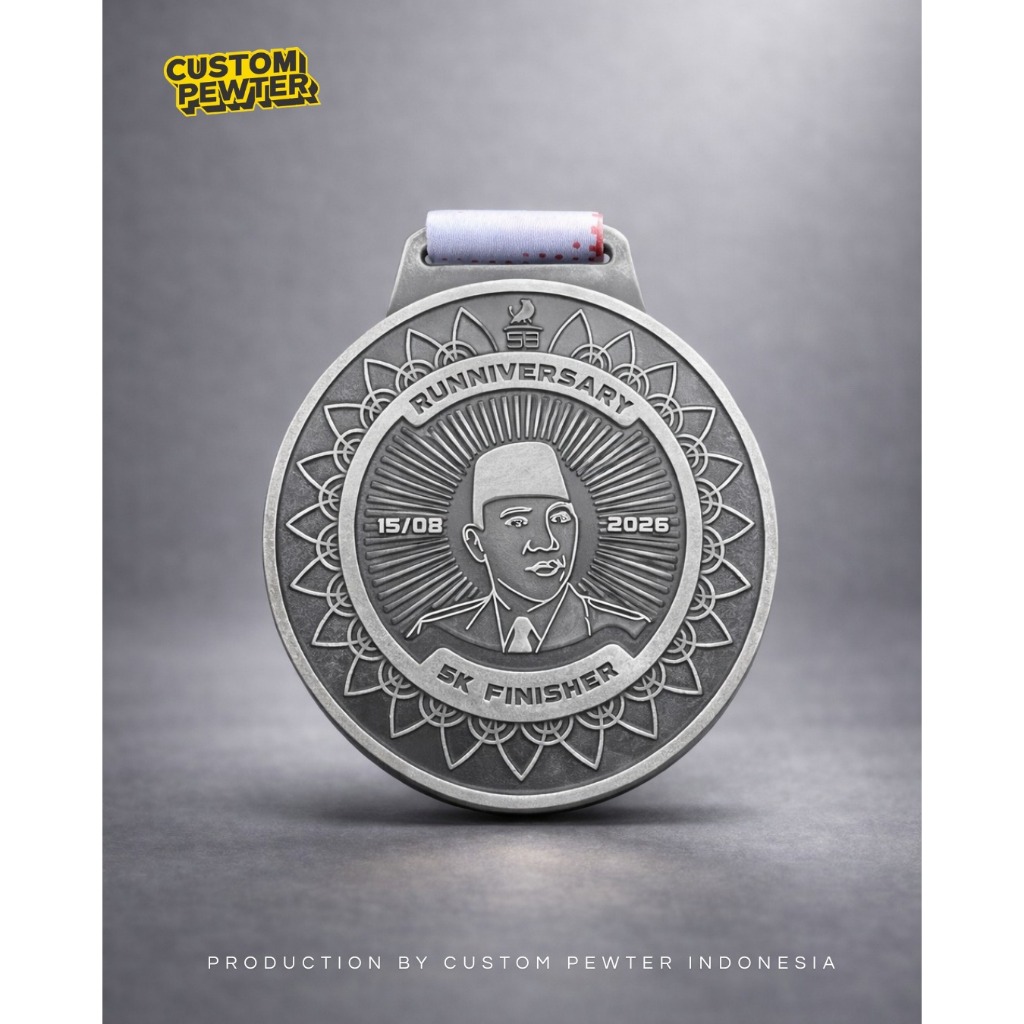 Medali Bahan Zinc Alloy Finishing Chrome Antik | Edisi Medali Soekarno Run