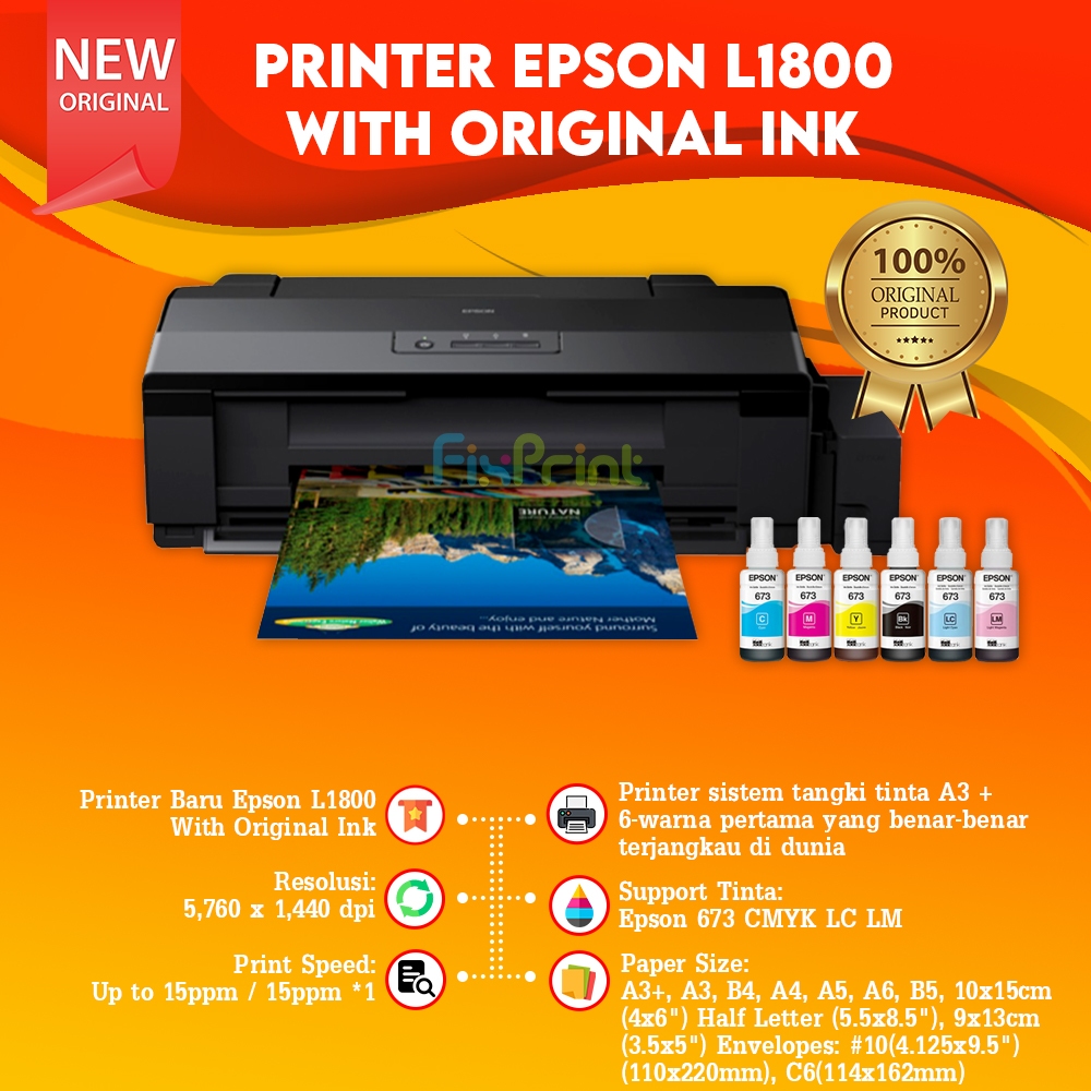 Epson Printer L1800 Print A3+ Mesin L 1800 A3 InkTank Borderless Photo Warna 6 color Infus Print Onl