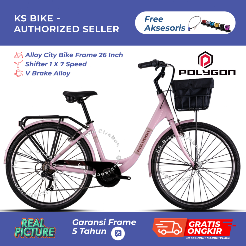 Sepeda City Bike 26 Polygon Aluna 7 Speed Frame Alloy Keranjang Tas Boncengan Toko Sepeda KS Bike Ci